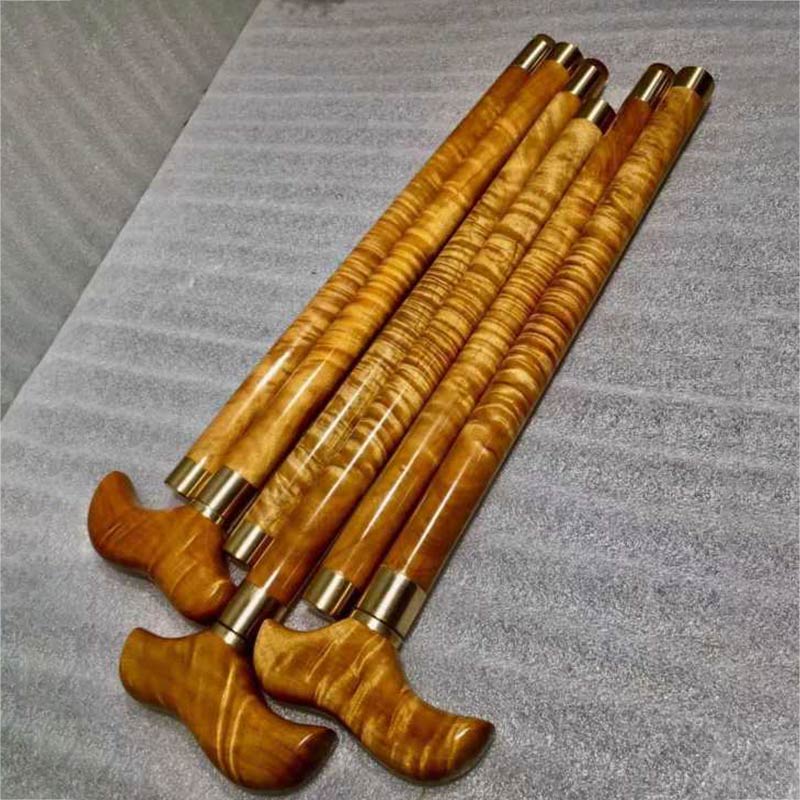 Golden Silk Nanmu Inflexus for the Elderly Assisted Walking Solid Wood Non-slip Wood Cane red wood Stick Type Hiking Mountaineering Stick Custom
