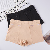 Anti-theft pants with double zipper pockets four-corner womens underwear bamboo fiber large size boxer briefs womens anti-exposure safety pants