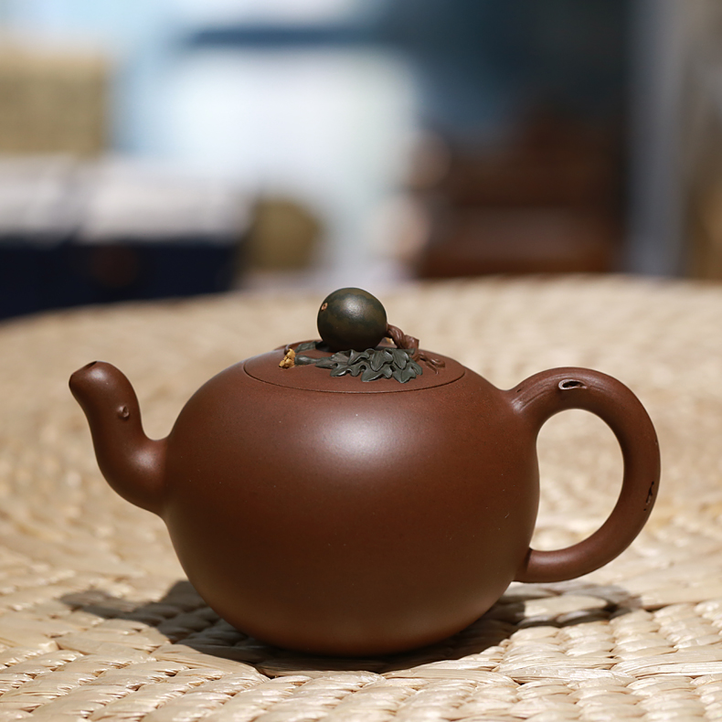 宜興純手工西瓜紫砂壺德軒堂原礦老紫泥中式水墨風花器301-400ml