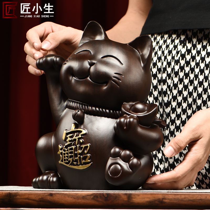 Wood carving pendulum pieces The property Cat Real Wood Engraving Home Living Room Office Shop Opening Decoration Red Wood Craft Gift