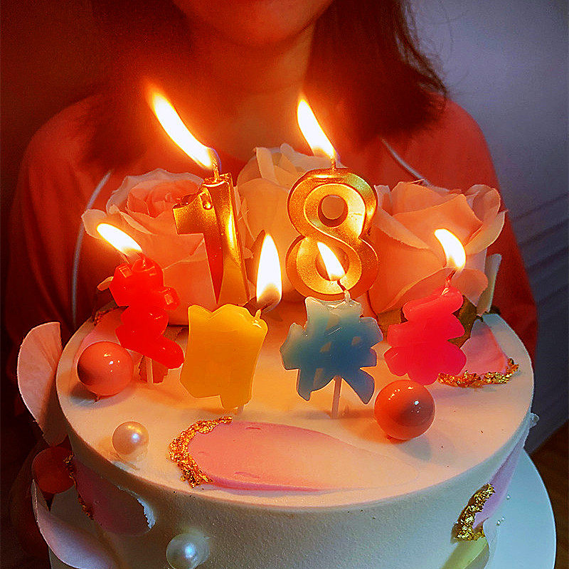 Golden Number Birthday Candle Baby One Year Old Children Cartoon Romantic Adult Birthday Party Cake English Decoration