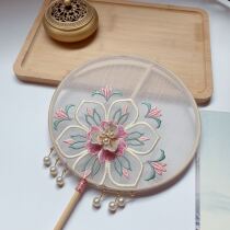 Embroidered hanfu ancient classical embroidered ancient wind group fan gorgeous long handle stream Su upscale fan children small group fan