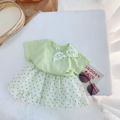 Girl polka dot two-piece skirt 2021 new summer Foreign School female baby Summer children fresh two-piece set