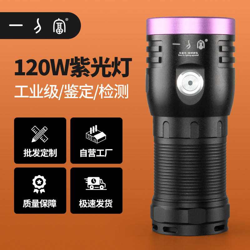 Ultraviolet Flashlight Seoul Imported Wick Uv Black Filter 120W High Power 365 Purple Light for Identification Purposes