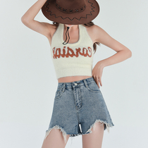 RJVO Ripped Denim Shorts Female 2022 Summer Thin Section Loose Korean Version High Waist A-Line Thin All-match Shorts