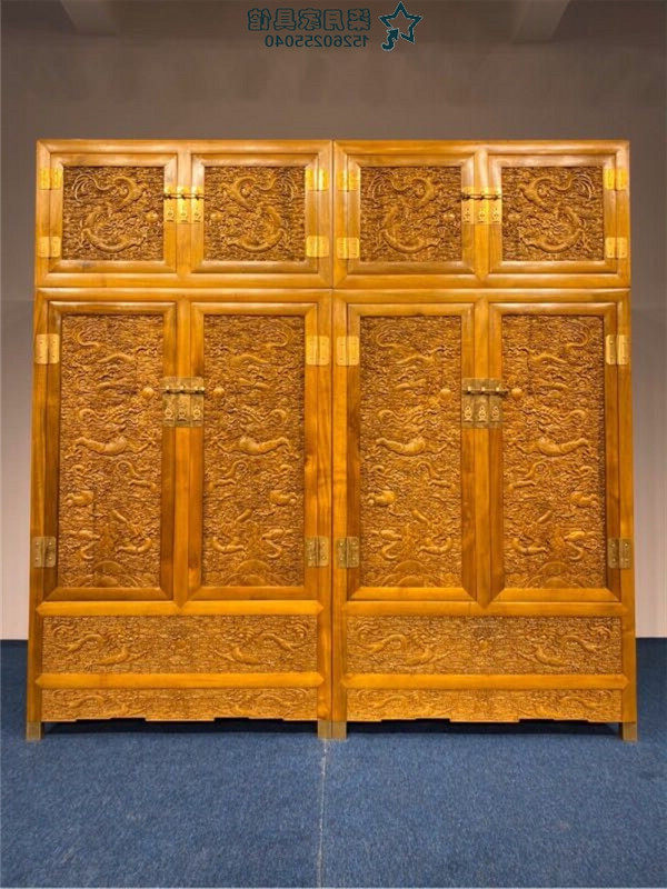 Xiangqu Nanjiang wooden cabinet small leaf zhen nan solid wooden cabinet closet classical manganese new Chinese wardrobe dragon