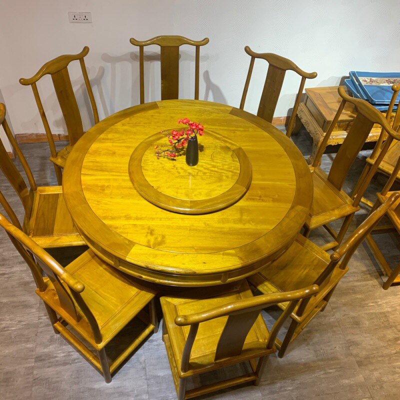 Small Leaf Zhen Nankin Silk Nan Wood Round Table Nine Pieces Manufacturers Direct Sale
