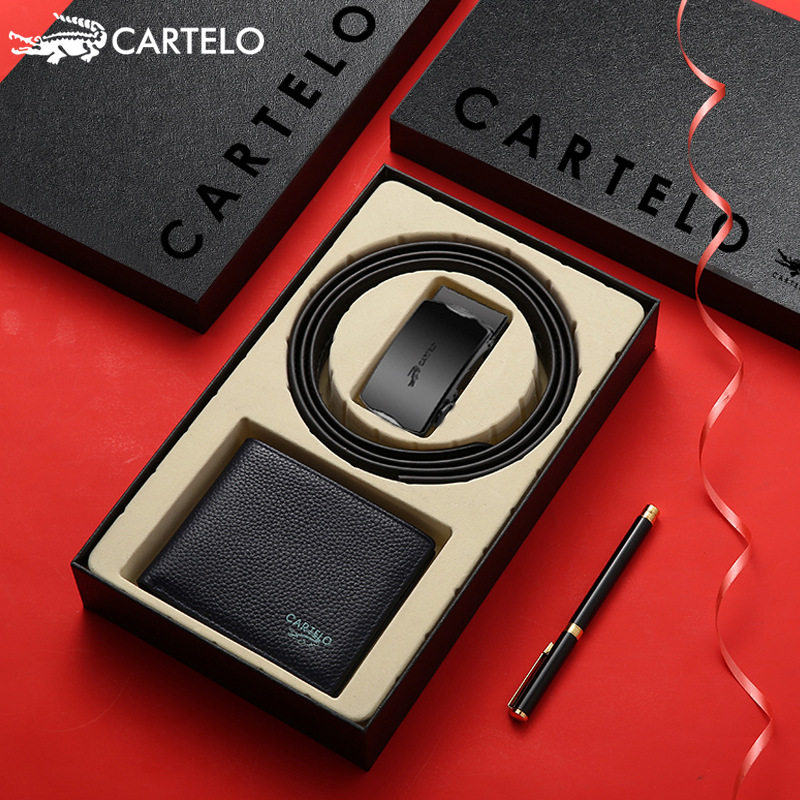Cardiole crocodile belt wallet combination set leather automatic belt first layer cowhide to send lover husband dad gift