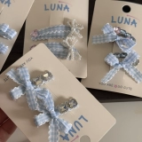 Синяя свежая милая универсальная заколка для волос с бантиком