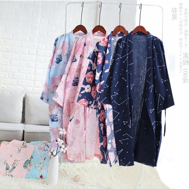 Japan JULIPET Thin style Gauze Sleeping Dress Male Cardibo Long Version Pyjamas Full Cotton Double Bath woman and wind pyjamas