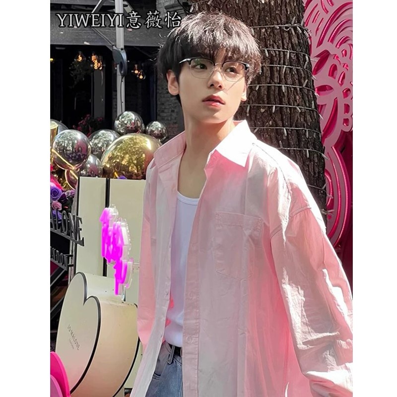 100% Pure Cotton Pink Shirt for Men and Women 2026 Summer New Japanese Style Loose Top Long-Sleeved Shirt Thin Jacket 100% Pure Cotton Pink Shirt for Men and Women 2026 Summer New Japanese Style Loose Top Long-Sleeved Shirt Thin Jacket