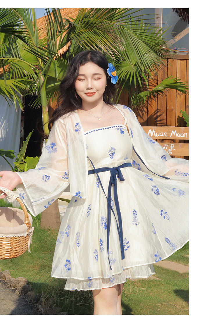 Китайцы одежда наборы 瑶西【青花瓷】白色天丝裙子巨好看的短裙汉服新中式吊带洋装