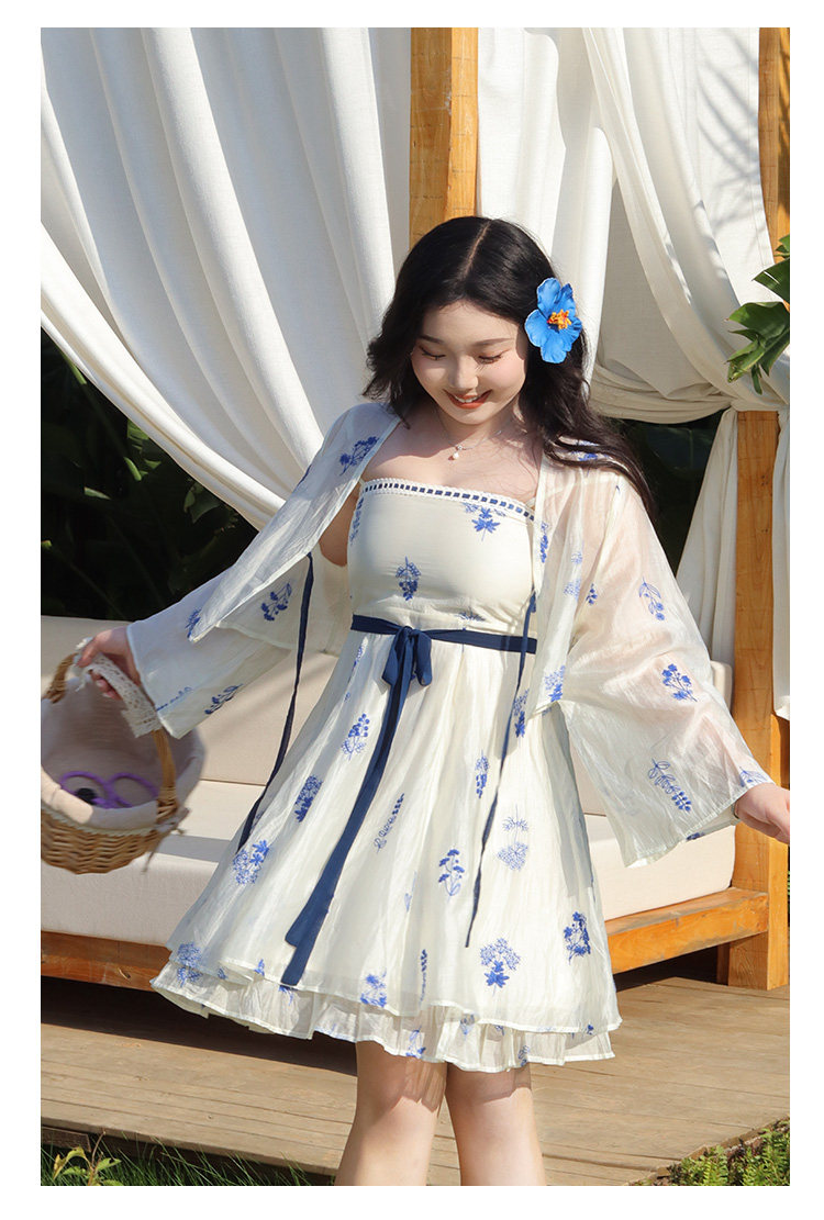 Китайцы одежда наборы 瑶西【青花瓷】白色天丝裙子巨好看的短裙汉服新中式吊带洋装