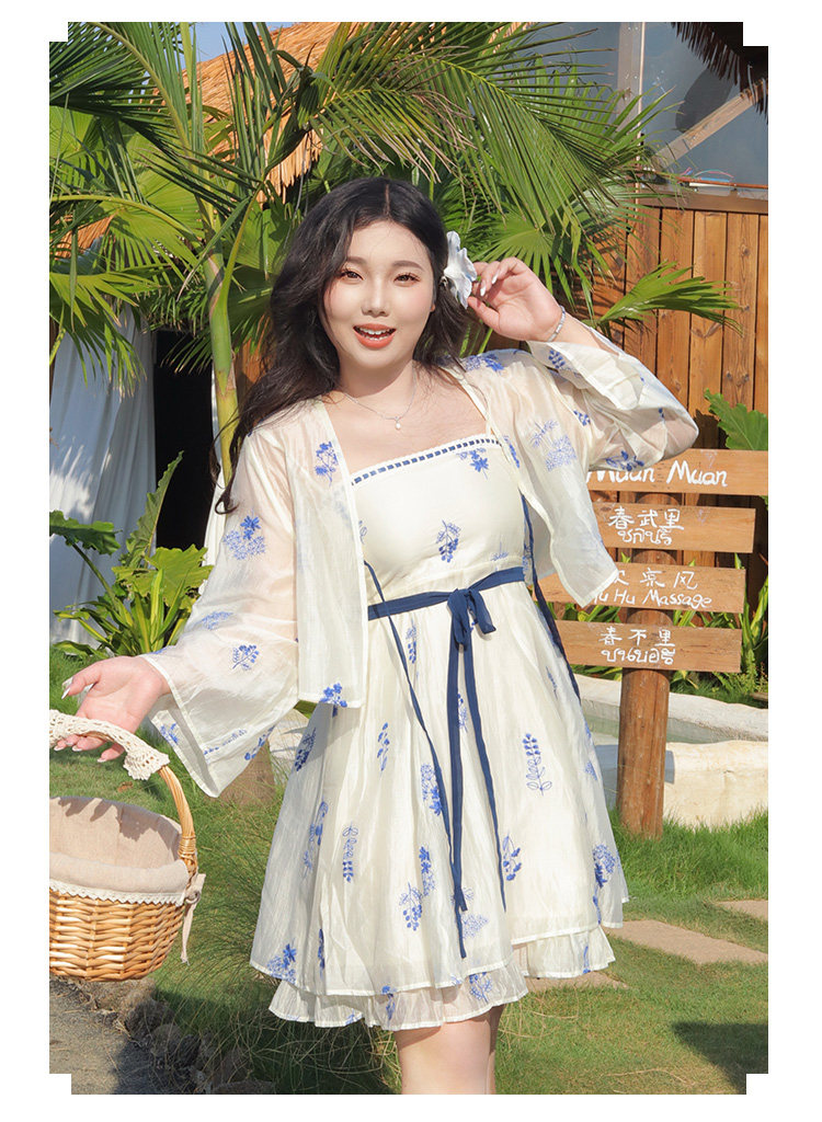 Китайцы одежда наборы 瑶西【青花瓷】白色天丝裙子巨好看的短裙汉服新中式吊带洋装