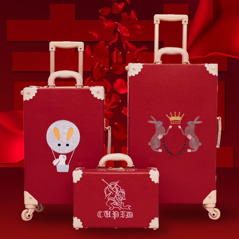 Handmade retro suitcases red password travel wedding bridal bride accompanied by bride and gift box 20 24 inch