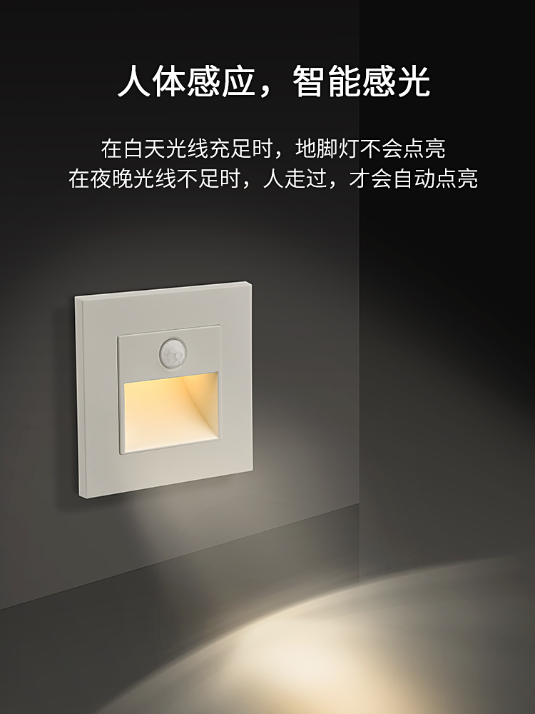 Bull Hotel 86 Type Embedded LED Small Night Light Home Wall Corner Light Hallway Stairs Aisle Human Sensing Ground