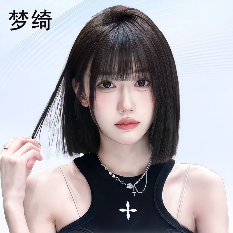 One-Piece Wig, Short Hair Wig for Women, Full Head Wig, Real Hair, Air Bangs, Age-Reducing Lace Wig, Natural Full Head Wig One-Piece Wig, Short Hair Wig for Women, Full Head Wig, Real Hair, Air Bangs, Age-Reducing Lace Wig, Natural Full Head Wig