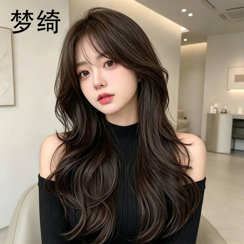 Wig for Women, Full Head Cover, Real Human Hair, Large Wavy Long Curly Hair Wig with Bangs, High-End Real Hair Seamless Wig Set Wig for Women, Full Head Cover, Real Human Hair, Large Wavy Long Curly Hair Wig with Bangs, High-End Real Hair Seamless Wig Set