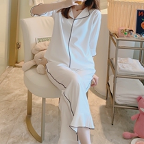 Pajamas womens 2021 summer new ice silk thin section simple fashion five-point sleeves silk solid color two-piece home clothes