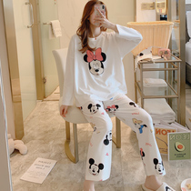 Pajamas women 2021 Korean version autumn and winter new cotton long-sleeved cartoon Mickey sweet and cute loose casual home clothes