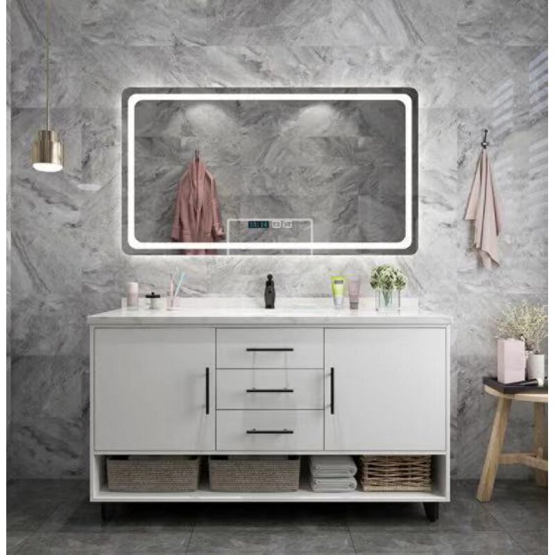 Simple post-modern bathroom cabinet combination full solid wood oak powder room wash table light luxury washbasin cabinet smart mirror