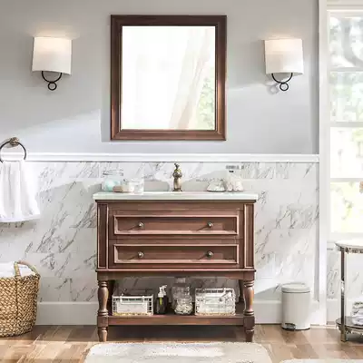 American bathroom cabinet floor-to-floor combination Oak wash table integral solid wood dressing room hand wash basin cabinet marble