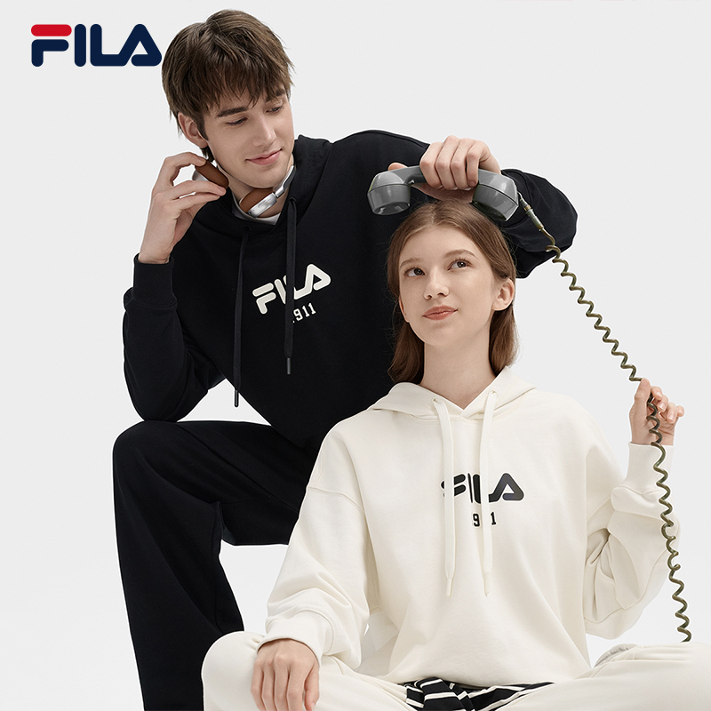 Fila Sports Sweatshirt Set for Women 2026 Autumn New Hooded Couple's Outfit Loose Hoodie and Long Pants