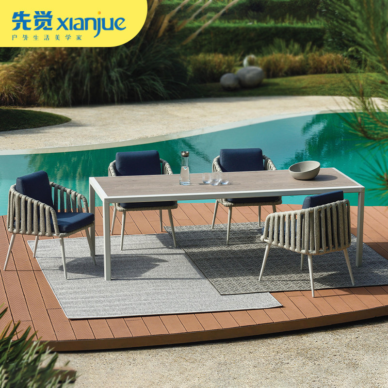 Outdoor tables and chairs leisure courtyard garden terrace waterproof anti-corrosion rattan rattan chair homestay hotel design outdoor tables and chairs