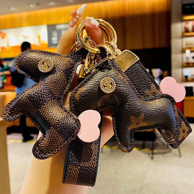 Suitable for Lv Pendant Leather Cartoon Pony Couple Bag Pendant Creative Car Keychain Chain Old Pattern Leather Strap