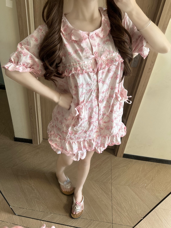 【Little Soft Star Catcher】Homemade Rose-Themed Short-Sleeve Shorts Cute Pure Cotton Pajamas