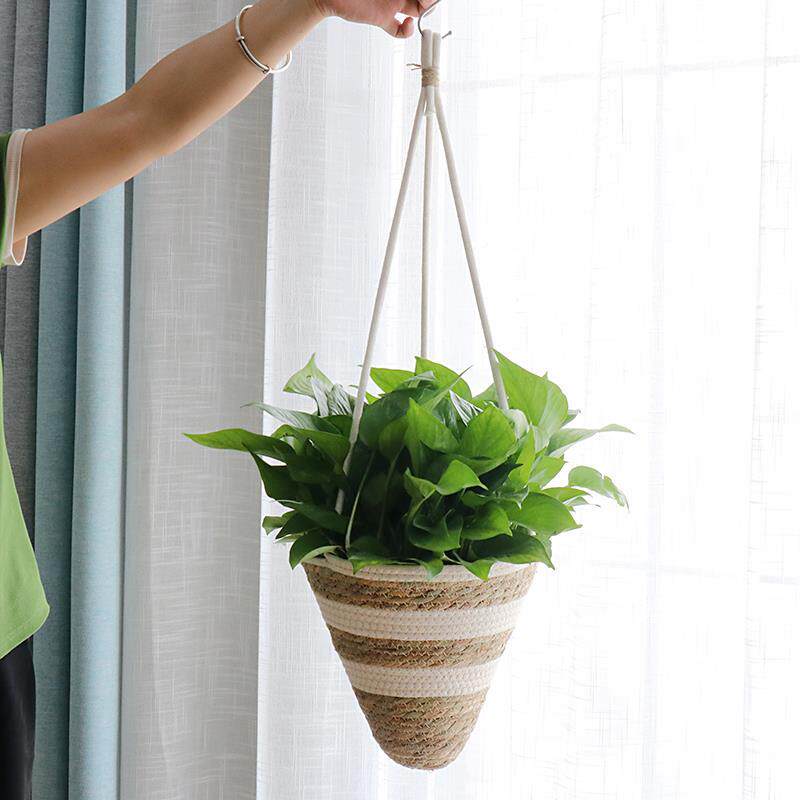 * Creative Nordic wind rattan choreographete basket hanging basin turquoi flower pot hemp rope hanging hanging hanging hanging grass choreography-Taobao