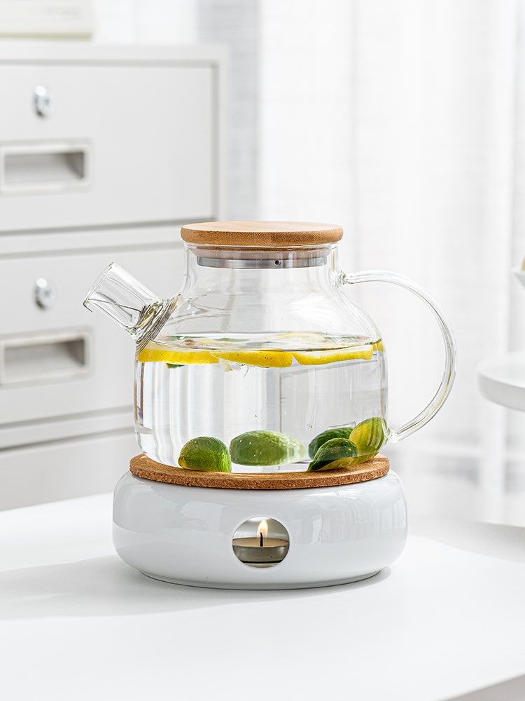 Light luxury afternoon teapot glass teapot candle cooking tea heating base Health flower cup set