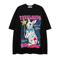 Summer new American style personalized Helangli clothing American trendy brand cartoon male and female couple versatile loose half-sleeved pure cotton