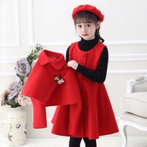 Hong Kong Winter Liandress Girls suit Korean version Childrens temperament Maos dress Two sets of girls Autumn and winter princess dress
