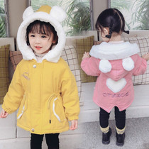 Hong Kong childrens womens autumn winter clothing 2021 winter new girl Han version tide cotton clothes 1 year old baby even cap plus suede jacket