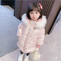 Hong Kong Female Baby Winter Coat New Girl Foreign Air Woolen Collar Warm Blouse Tide Children Dress Plus Suede Down Clothing