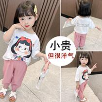 Hong Kong girl baby Suit Girls summer clothes fashionable foreign style 1 female child 2 summer 3 clothes 5 years old 6 t-shirt two-piece set