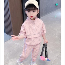 Hong Kong girls suit 2021 new autumn and winter children Chains half zipped jacket head necropolis for womens two sets