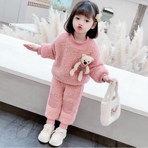 Hong Kong girls small fragrant wind suit Winter Korean childrens clothing childrens baby girl winter dress plus suede and two sets of damp