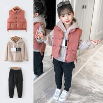 Hong Kong girl child clothes sweatshirt 2021 new CUHK children womens clothing cotton horse chia jacket foreign air three sets