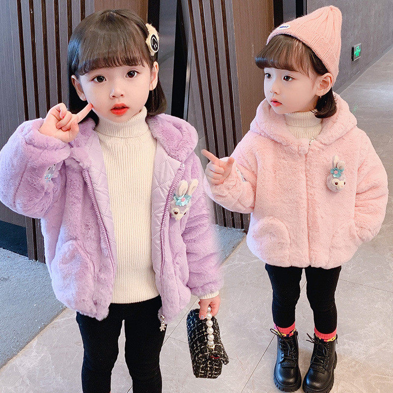 Hong Kong girl's winter clothing 2021 new children thickened lamb wool jacket cute children warm and fluff sweater