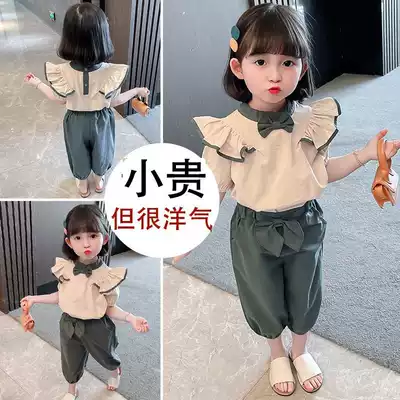 Hong Kong children's set Girl's fashionable suit little girl summer dress foreign school children's baby girl's summer two-piece suit