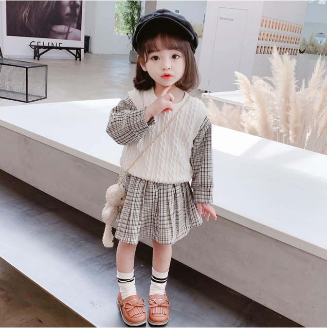 Hong Kong Girl Suit Dress Autumn Clothing 2021 Autumn Winter New Baby Little Fragrant Wind Trendy Princess Girl Children's College Wind