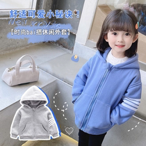 Hong Kong Girl Winter New Casual Jacket Children Plus Suede Cap Sweatshirt Kids Warm Sports Cardiff Blouses