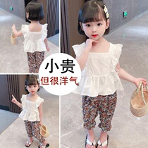 Hong Kong Girls Broken Flower Suit Children Summer Clothing Short Sleeves Two Sets 2021 New Female Baby Super Foreign Air Clothes