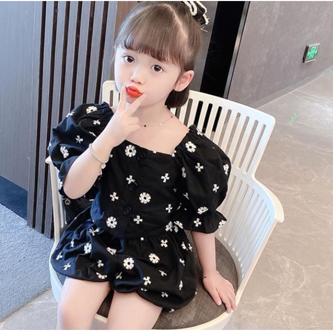Hong Kong Women's Baby Summer Suit Short Sleeve Boomer Dress 2021 New Girl Shorts Summer Dress Trendy Two Sets
