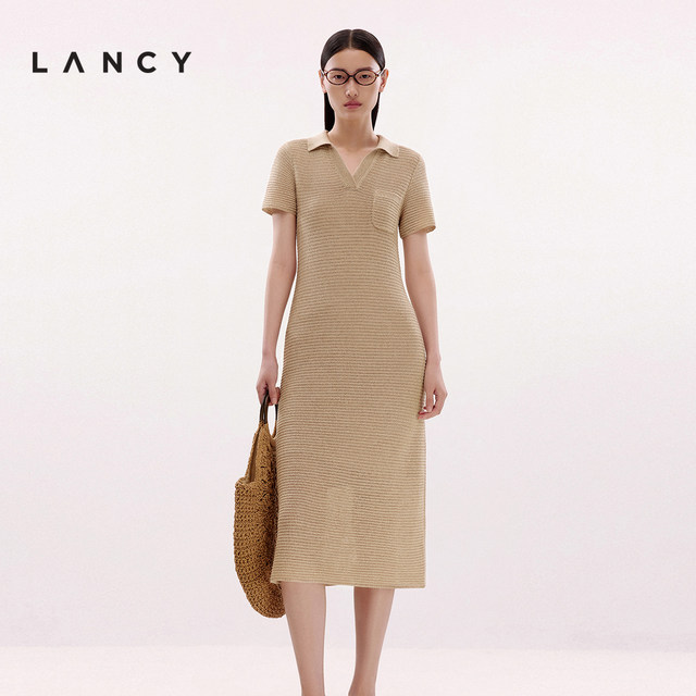 Langzi 2025 new summer style high-end hollow knitted slim waist dress for women