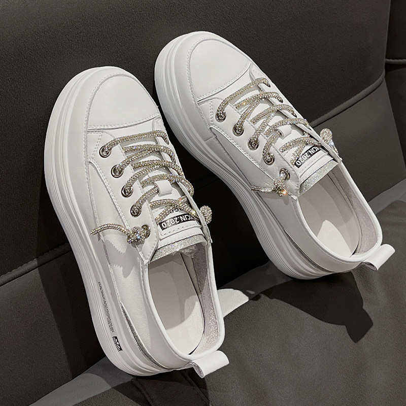 Water Drill Laces Small White Shoes 2022 Spring Autumn New Inner Heightening Women Shoes Thick Bottom 100 Hitch Casual Shoes Fashion Pine Pastry Shoes