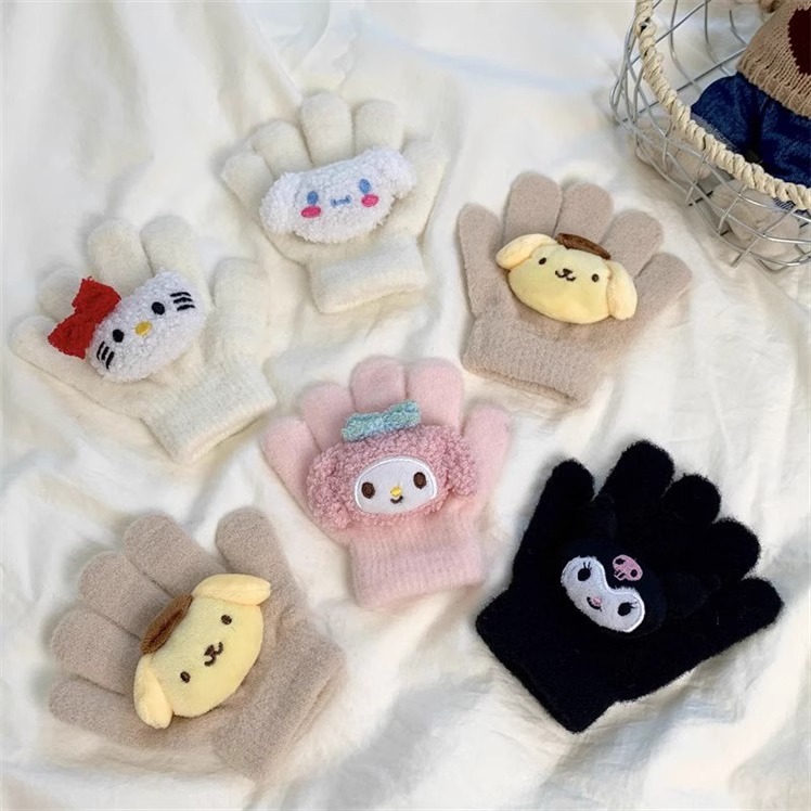 女の子の冬用クロミ筆記用手袋、子供用冬用暖かい手袋、女の子用赤ちゃん用スプリットフィンガー、厚手学生用指スリーブ