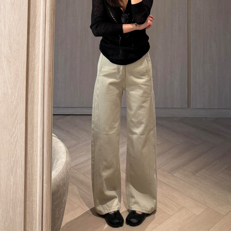 Milk Tea Color Scimitar-Cut Wide-Leg Jeans for Women, 2026 Summer New Style, Old Money Style, Loose High-Waisted Slimming Straight Pants